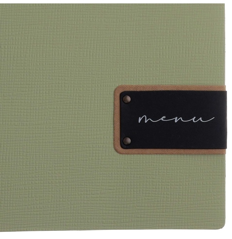 Porta Menu A4 (23,2x31,8 cm) etichetta PATCH "menu" 2 buste (4 facciate) elastico nero CHEF SALVIA