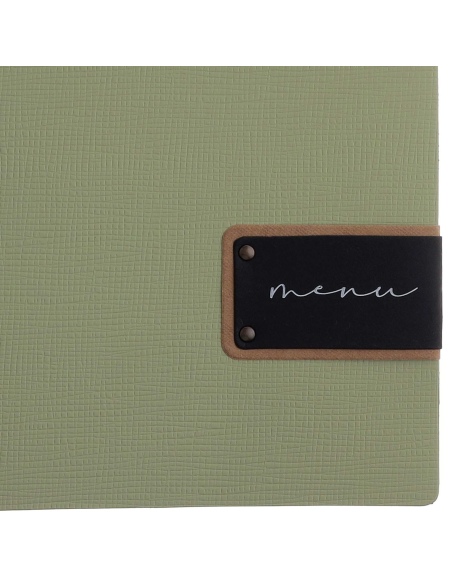 Porta Menu A4 (23,2x31,8 cm) etichetta PATCH "menu" 2 buste (4 facciate) elastico nero CHEF SALVIA