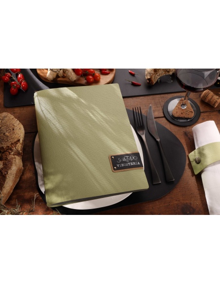 Porta Menu A4 (23,2x31,8 cm) etichetta PATCH "menu" 2 buste (4 facciate) elastico nero CHEF SALVIA