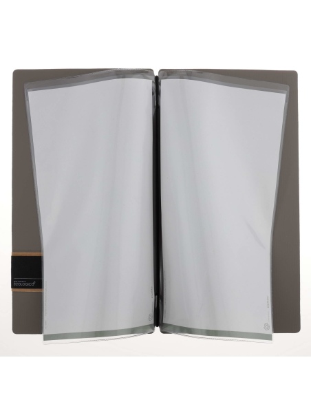 Porta Menu A4 SLIM (17,4x31,8 cm) etichetta PATCH "menu" 2 buste (4 facciate) elastico nero CHEF TORTORA
