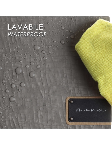 Porta Menu A4 SLIM (17,4x31,8 cm) etichetta PATCH "menu" 2 buste (4 facciate) elastico nero CHEF TORTORA