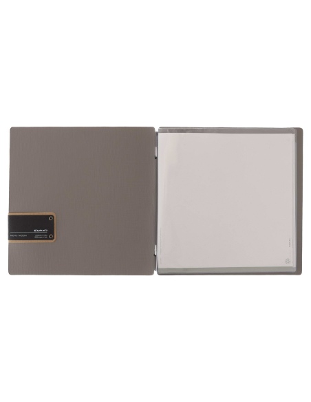 Porta Menu QUADRATO (23x23,1 cm) etichetta PATCH "menu" 2 buste (4 facciate) elastico nero CHEF TORTORA