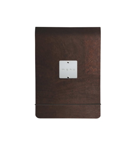 CITY MENU porta menu A5 etichetta METAL STANDARD "menu" molla ferma fogli SUGHERO MARRONE sp. 2.5