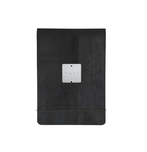 CITY MENU porta menu A5 etichetta METAL STANDARD "menu" molla ferma fogli SUGHERO NERO sp. 2.5