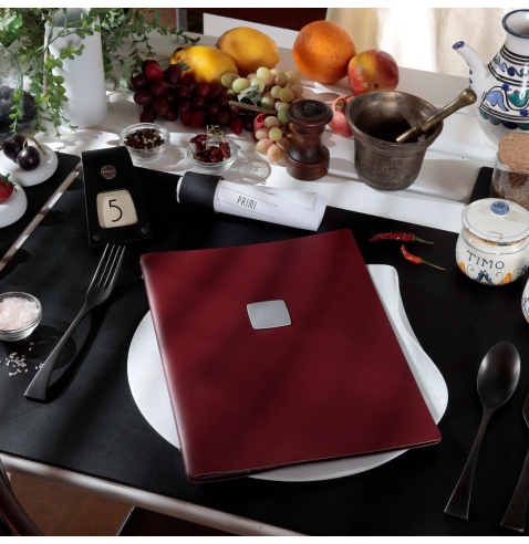 OUTLET - Porta menu in vera pelle rigenerata - formato 23,2x31,8 cm (A4) - colore bordeaux - 2 buste