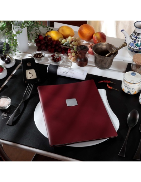 OUTLET - Porta menu in vera pelle rigenerata - formato 23,2x31,8 cm (A4) - colore bordeaux - 2 buste