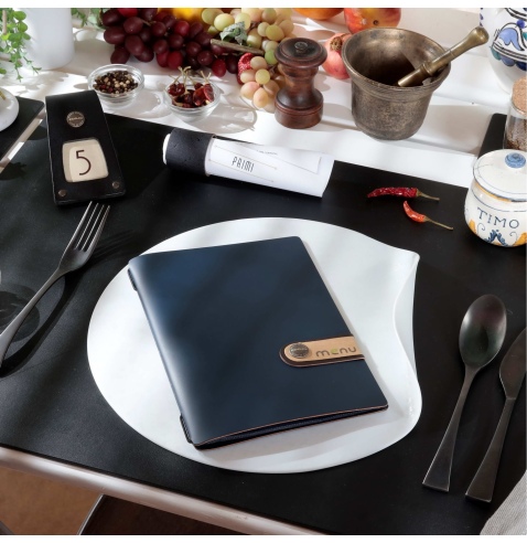 OUTLET - Porta menu in vera pelle rigenerata - formato 16,5x23,1 cm (GOLFO) - colore blu - 2 buste