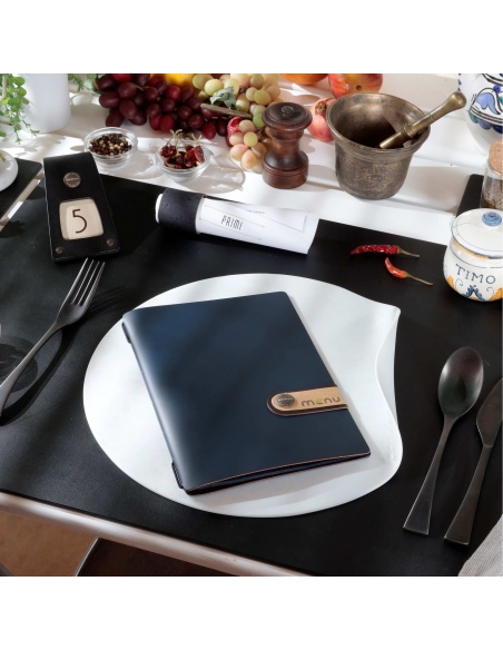 OUTLET - Porta menu in vera pelle rigenerata - formato 16,5x23,1 cm (GOLFO) - colore blu - 2 buste