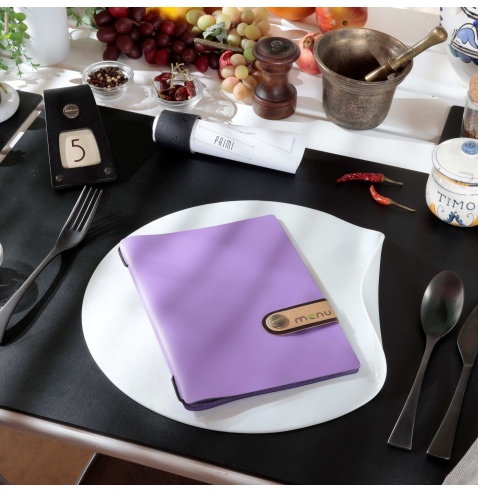 OUTLET - Porta menu in vera pelle rigenerata - formato 16,5x23,1 cm (GOLFO) - colore lilla - 2 buste