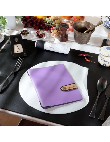 OUTLET - Porta menu in vera pelle rigenerata - formato 16,5x23,1 cm (GOLFO) - colore lilla - 2 buste