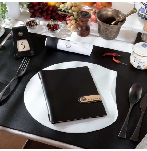 OUTLET - Porta menu in vera pelle rigenerata - formato 16,5x23,1 cm (GOLFO) - colore nero - 2 buste