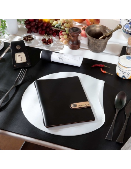 OUTLET - Porta menu in vera pelle rigenerata - formato 16,5x23,1 cm (GOLFO) - colore nero - 2 buste