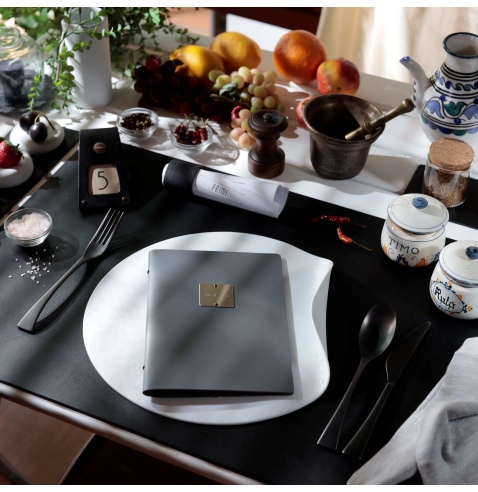 OUTLET - Porta menu in vera pelle rigenerata - formato 16,5x23,1 cm (GOLFO) - colore grigio - 2 buste