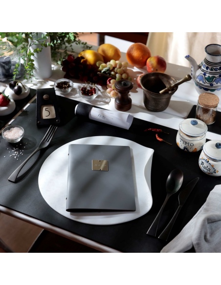 OUTLET - Porta menu in vera pelle rigenerata - formato 16,5x23,1 cm (GOLFO) - colore grigio - 2 buste