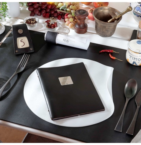 OUTLET - Porta menu in vera pelle rigenerata - formato 16,5x23,1 cm (GOLFO) - colore nero - 2 buste