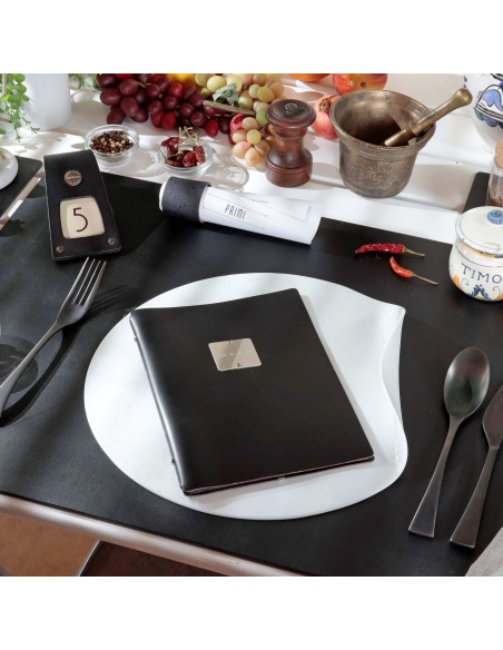 OUTLET - Porta menu in vera pelle rigenerata - formato 16,5x23,1 cm (GOLFO) - colore nero - 2 buste
