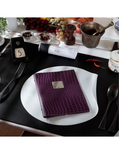 OUTLET - Porta menu in vera pelle rigenerata - formato 16,5x23,1 cm (GOLFO) - colore viola - 2 buste