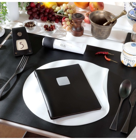 OUTLET - Porta menu in vera pelle rigenerata - formato 16,5x23,1 cm (GOLFO) - colore nero - 2 buste