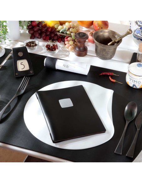 OUTLET - Porta menu in vera pelle rigenerata - formato 16,5x23,1 cm (GOLFO) - colore nero - 2 buste