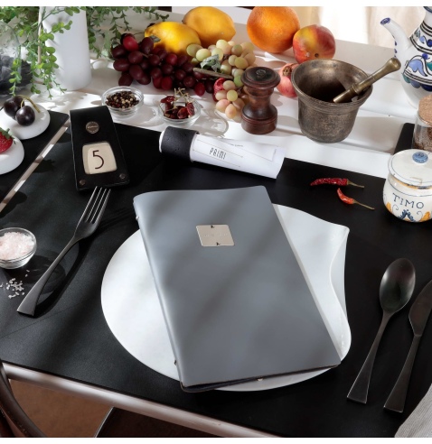 OUTLET - Porta menu in vera pelle rigenerata - formato 17,4x31,8 cm (4RE) - colore grigio - 2 buste
