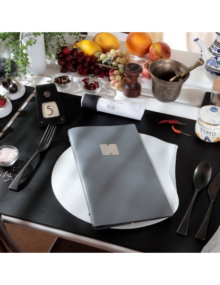 OUTLET - Porta menu in vera pelle rigenerata - formato 17,4x31,8 cm (4RE) - colore grigio - 2 buste