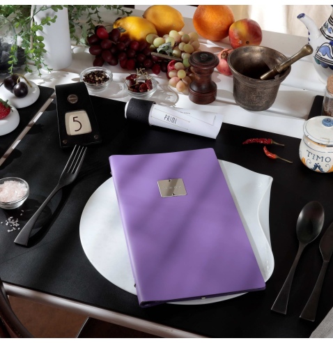 OUTLET - Porta menu in vera pelle rigenerata - formato 17,4x31,8 cm (4RE) - colore lilla - 2 buste