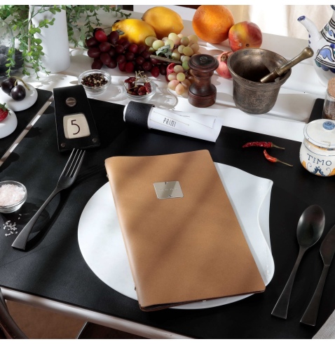OUTLET - Porta menu in vera pelle rigenerata - formato 17,4x31,8 cm (4RE) - colore naturale - 2 buste