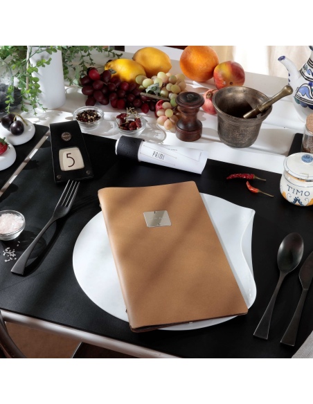 OUTLET - Porta menu in vera pelle rigenerata - formato 17,4x31,8 cm (4RE) - colore naturale - 2 buste