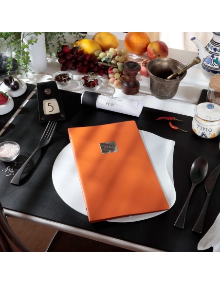 OUTLET - Porta menu in vera pelle rigenerata - formato 17,4x31,8 cm (4RE) - colore arancio - 2 buste - etichetta vini