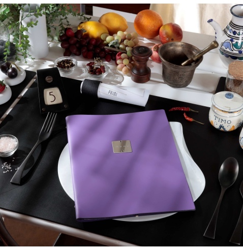 OUTLET - Porta menu in vera pelle rigenerata - formato 23,2x31,8 cm (A4) - colore lilla - 2 buste
