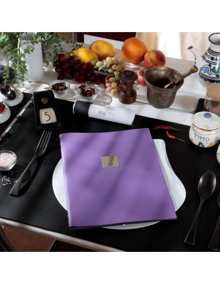 OUTLET - Porta menu in vera pelle rigenerata - formato 23,2x31,8 cm (A4) - colore lilla - 2 buste
