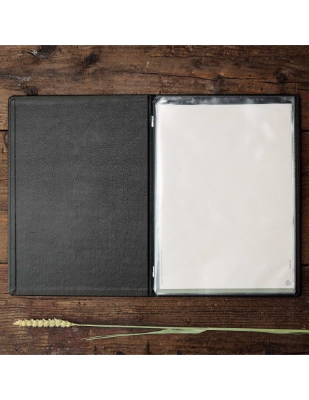 Porta Menu GOURMET A4 (23,2x32 cm) - 2 buste (4 facciate) elastico nero - scritta menu - colore NERO