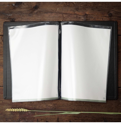 Porta Menu GOURMET A4 (23,2x32 cm) - 2 buste (4 facciate) elastico nero - scritta menu - colore NERO