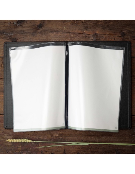 Porta Menu GOURMET A4 (23,2x32 cm) - 2 buste (4 facciate) elastico nero - scritta menu - colore NERO