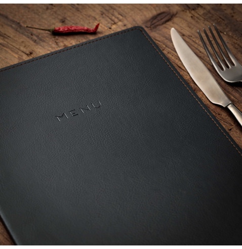 Porta Menu GOURMET A4 (23,2x32 cm) - solo elastico - scritta menu - colore NERO