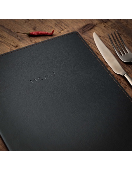 Porta Menu GOURMET A4 (23,2x32 cm) - solo elastico - scritta menu - colore NERO