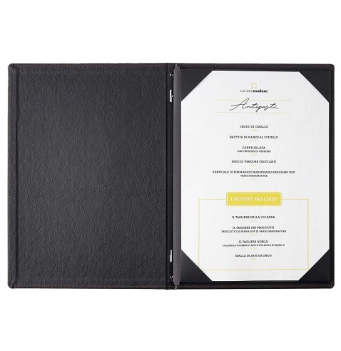 Porta Menu GOURMET A4 (23,2x32 cm) - cornicetta (4 facciate) - scritta menu - colore NERO