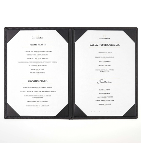 Porta Menu GOURMET A4 (23,2x32 cm) - cornicetta (4 facciate) - scritta menu - colore NERO