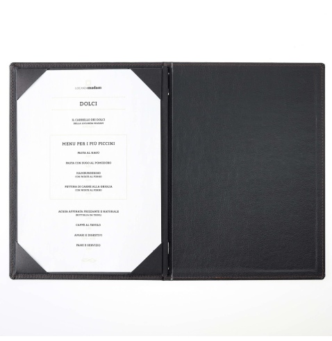 Porta Menu GOURMET A4 (23,2x32 cm) - cornicetta (4 facciate) - scritta menu - colore NERO