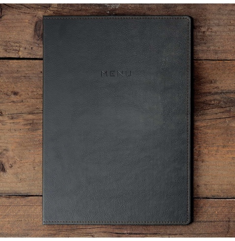 Porta Menu GOURMET A4 (23,2x32 cm) - cornicetta (4 facciate) - scritta menu - colore NERO