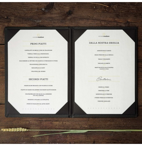 Porta Menu GOURMET A4 (23,2x32 cm) - cornicetta (4 facciate) - scritta menu - colore NERO