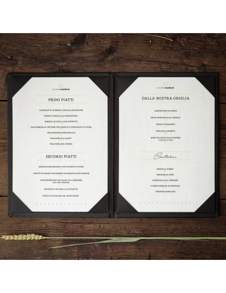 Porta Menu GOURMET A4 (23,2x32 cm) - cornicetta (4 facciate) - scritta menu - colore NERO