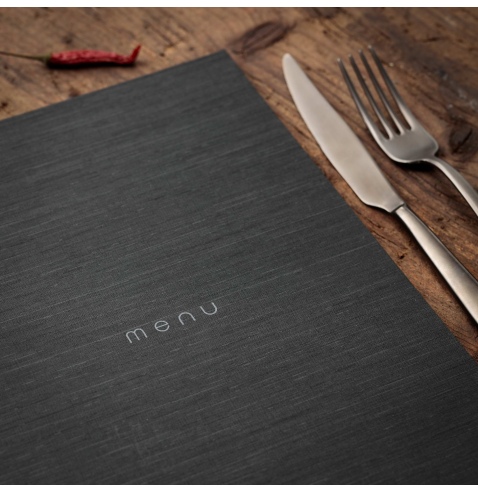 Porta Menu ITALY A4 (23,2x32 cm) - 2 buste (4 facciate) elastico nero - scritta menu - colore GRIGIO