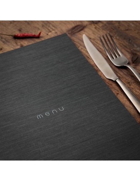 Porta Menu ITALY A4 (23,2x32 cm) - 2 buste (4 facciate) elastico nero - scritta menu - colore GRIGIO