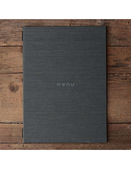 Porta Menu ITALY A4 (23,2x32 cm) - 2 buste (4 facciate) elastico nero - scritta menu - colore GRIGIO
