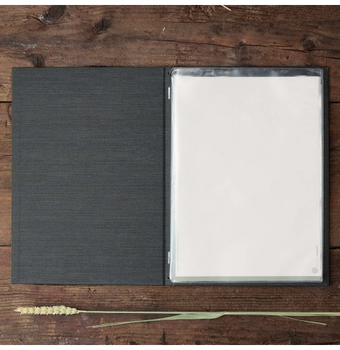 Porta Menu ITALY A4 (23,2x32 cm) - 2 buste (4 facciate) elastico nero - scritta menu - colore GRIGIO