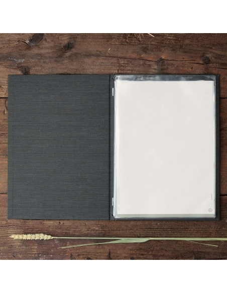 Porta Menu ITALY A4 (23,2x32 cm) - 2 buste (4 facciate) elastico nero - scritta menu - colore GRIGIO