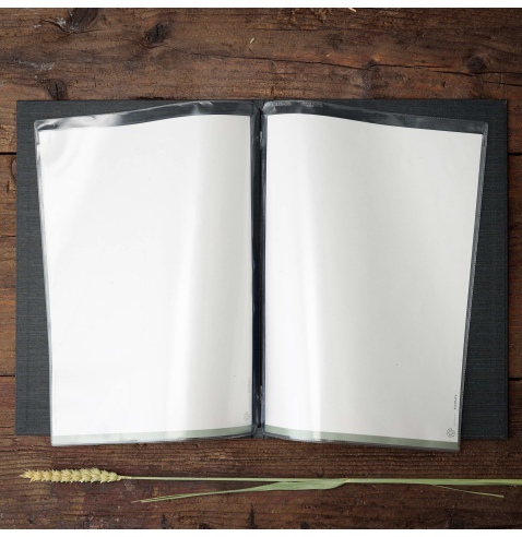 Porta Menu ITALY A4 (23,2x32 cm) - 2 buste (4 facciate) elastico nero - scritta menu - colore GRIGIO