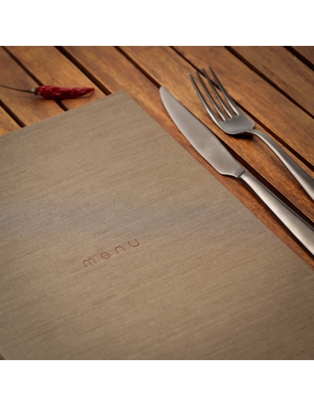 Porta Menu ITALY A4 (23,2x32 cm) - 2 buste (4 facciate) elastico nero - scritta menu - colore SABBIA