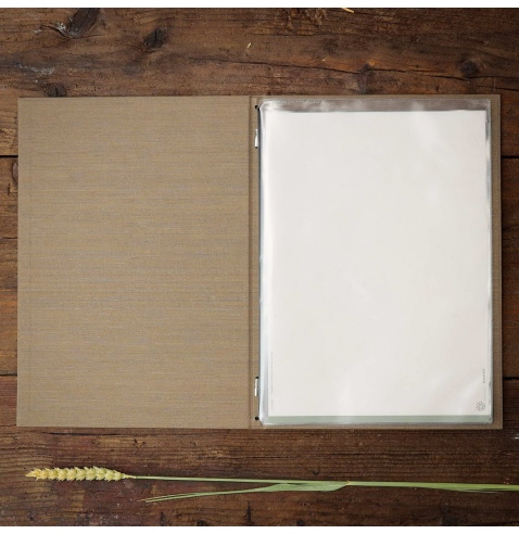 Porta Menu ITALY A4 (23,2x32 cm) - 2 buste (4 facciate) elastico nero - scritta menu - colore SABBIA